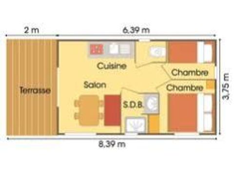 CHALET 4 personnes - Bois Confort 24m² 2 chambres + terrasse couverte + TV 4 pers