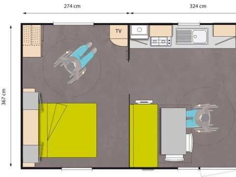 MOBILHOME 4 personnes - PMR Confort 27m² 2 chambres + TV + terrasse 