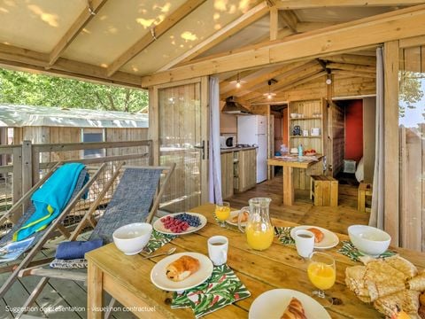 MOBILHOME 4 personnes - Cosyflower Premium sur pilotis 38m² - 2 chambres + TV + draps + serviettes terrasse couverte 11m²