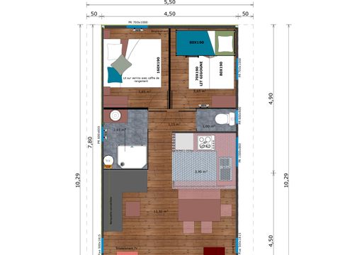 TENTE TOILE ET BOIS 5 personnes - Lodge VIP Premium 34m² - 2 chambres + TV + draps + serviettes + terrasse couverte de 11m²
