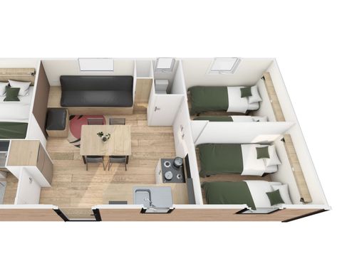 MOBILHOME 6 personnes - Homeflower Premium 33.5m² - 3 chambres - terrasse semi-couverte +LV + BBQ