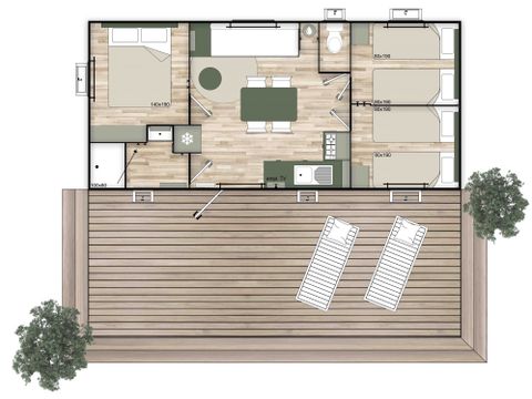 MOBILHOME 6 personnes - Homeflower Premium 33.5m² - 3 chambres - terrasse semi-couverte +LV + BBQ
