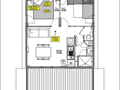CHALET 5 personnes - Chalet 32m² PREMIUM - 2 chambres + terrasse semi-couverte + TV + LV + climatisation