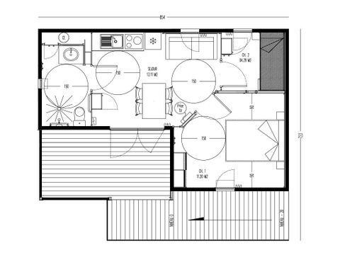 Chalet 5 personnes - Chalet 35m² CONFORT+ 2 chambres - Terrasse couverte (adapté aux personnes à mobilité réduite)