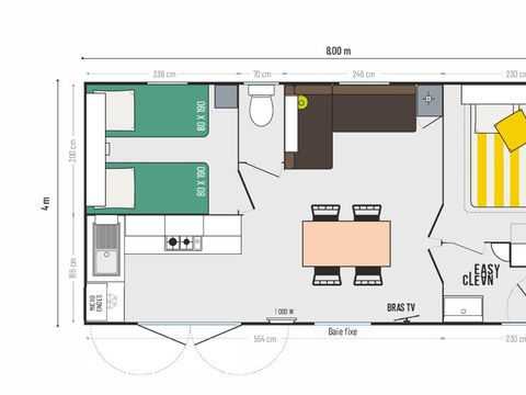 MOBILHOME 4 personnes - Premium 2 chambres 32m² Terrasse couverte 12m² + LV + TV