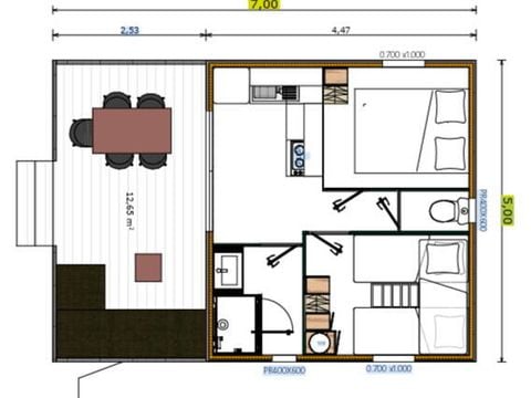 CHALET 5 personnes - Chalet | Comfort | 2 Ch. | 5 Pers. | Terrasse simple | 1 SDB | Clim.