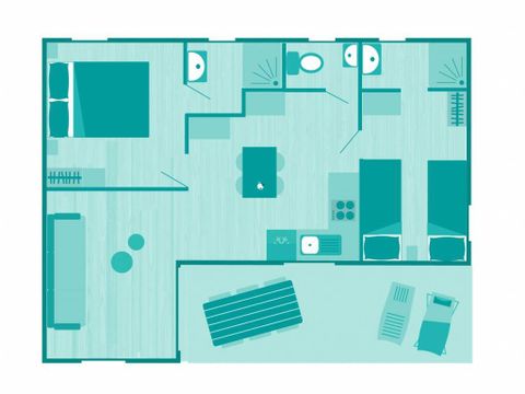 BUNGALOW 6 personnes - Chalet | Premium Exclusive | 2 Ch. | 4/6 Pers. | 1 SDB | Clim.