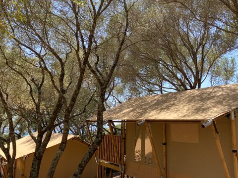 Tente en toile et en bois 5 personnes - Tente Lodge sans salle de bain