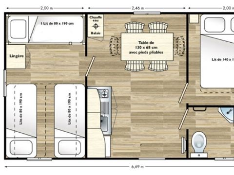MOBILHOME 5 personnes - Mobilhome DOMINO 25m² CLIMATISÉ+ terrasse couverte 10m²