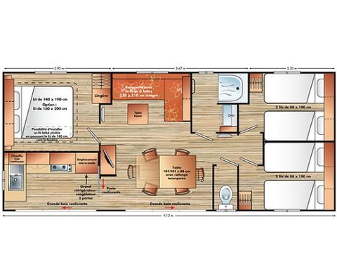MOBILHOME 6 personnes - Mobilhome RIVIERA 35m² CLIMATISÉ + terrasse semi-couverte 15m²