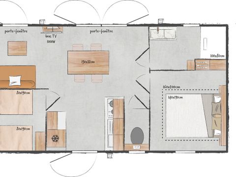 MOBILHOME 5 personnes - Mobil-home Iris 2 chambres Climatsiation TV LV Terrasse semi-couverte