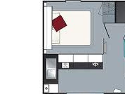 Mobilhome 2 personnes - Cahita 17.80m² - 1 chambre - Lit fait à l'arrivée+TV - Climatisation+Terrasse 10m²+wifi