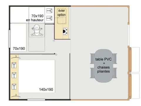 CHALET 4 personnes - Cabane Tithome 20m², 2 chambres (sans sanitaire) 4 pers.