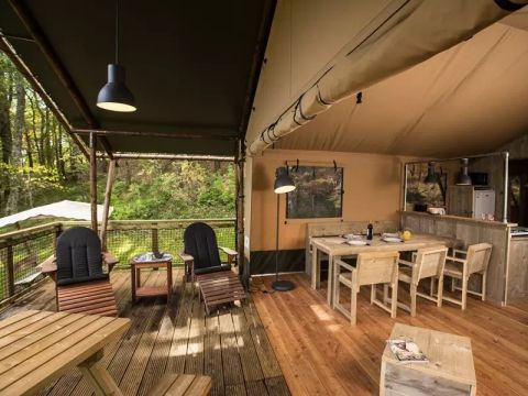 TENTE TOILE ET BOIS 6 personnes - Tente Lodge XL Luxe Safari 4 Pièces 6 Personnes
