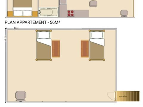 APPARTEMENT 4 personnes - 3 pièces Mezzanine 56 m² - 2 chambres - Climatisation et TV