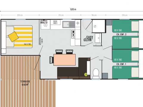 MOBILHOME 6 personnes - Maïao 36 m² - 4 pièces - 3 chambres - Climatisation et TV