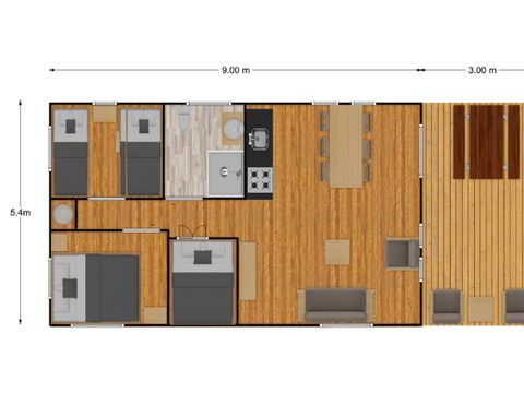 Tente en toile et en bois 6 personnes - Eco-Lodge - WOODY - 3 chambres