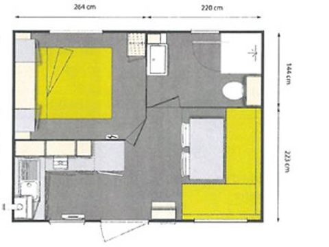 Mobilhome 2 personnes - Confort 18m² - 1 chambre - TV - Clim