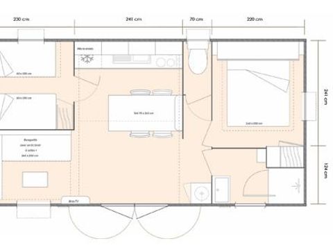 Mobilhome 4 personnes - Premium 28m² - 2 chambres - TV - Climatisé - Lave vaiselle