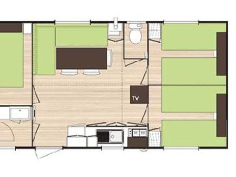 Mobilhome 6 personnes - Confort 28m² - 3 chambres - TV - Clim