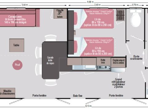 MOBILHOME 4 personnes -  Cap Deseo confort  34 m² Vue Mer et Jacuzzi 3/4 pers