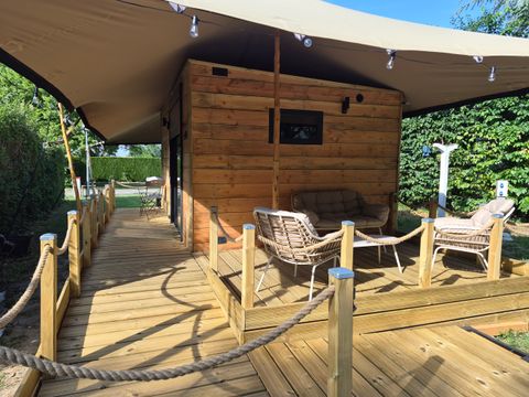 TENTE TOILE ET BOIS 3 personnes - Cabane bois Glamping sous toile saharienne