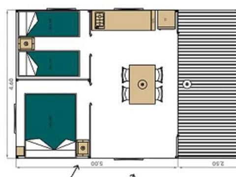 TENTE 5 personnes - Tente Lodge Confort 23m² - 2 chambres - sans sanitaires - Terrasse couverte 11m²