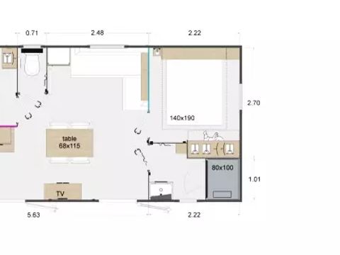 MOBILHOME 5 personnes - Mobil-Home Confort 3 Pièces 5 Personnes + TV