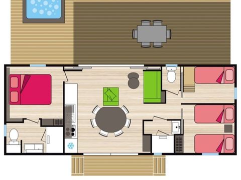 MOBILHOME 6 personnes - COTTAGE PREMIUM SPA CAROUX 40 m² 3 ch 2 sdb A