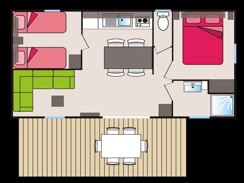 MOBILHOME 6 personnes - COTTAGE MERISE 28 m² 2 CHAMBRES B