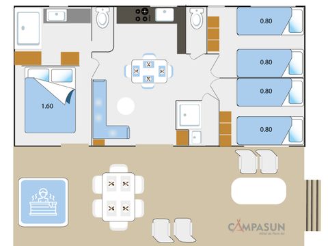 MOBILHOME 6 personnes - TAOS Luxe 40m2 terrasse 35m2+ jacuzzi privatif  - 6 pers 3 chambres 2 salles de bain - clim