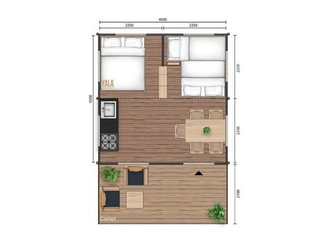 Tente en toile et en bois 5 personnes - Tente Lodge COCOONING 2 Chambres sans sanitaires