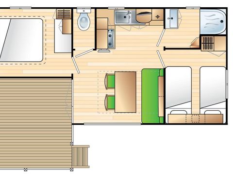 Mobilhome 4 personnes - ABRIVADO 2 chambres - 25m2 - avec CLIM + TV - Terrasse couverte 9 m²