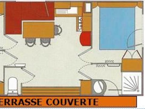 MOBILHOME 7 personnes - NEVADA 3 chambres - 32 m² - avec CLIM.+TV - Terrasse couverte sur 16 m² -