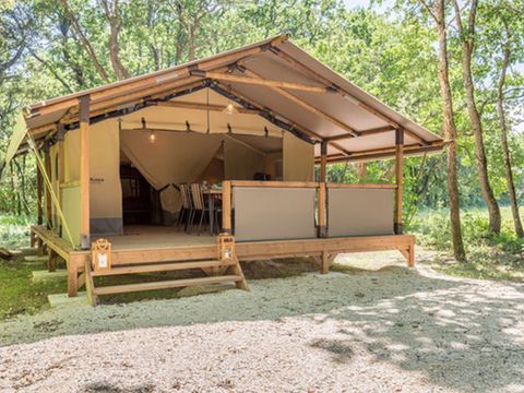 Tente en toile et en bois 5 personnes - Tente Lodge Kenya sur pilotis 2 chambres