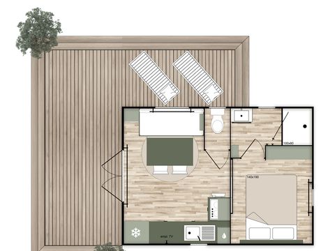 MOBILHOME 2 personnes - MOBIL HOME Premium Climatisé - TV - Lave vaisselle - 1 ch - 20m²/ Santoline
