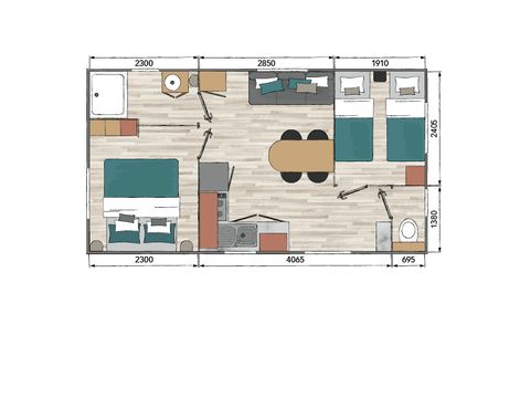 MOBILHOME 4 personnes - MOBIL HOME Confort Plus Climatisé - TV -  2 ch - 29.60m² / Aloe Vera