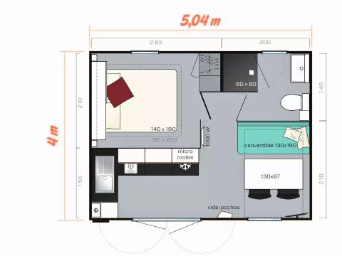 MOBILHOME 2 personnes - Mobil Home Cosy 2 Pièces 2 Personnes Climatisé + TV