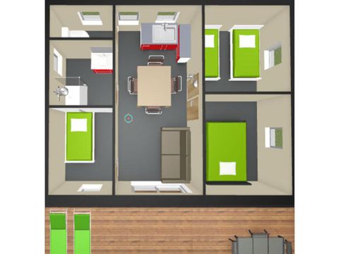 CHALET 6 personnes - Chalet Samoa Confort 46m² - 3 chambres 4 adultes 2 enfants + Clim + TV - terrasse semi-couverte 19m² 1/6 pers