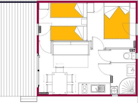 Chalet 4 personnes - PRESTIGE 2 chambres (lave-vaisselle - TV - terrasse couverte 12m² - superficie 28m²)