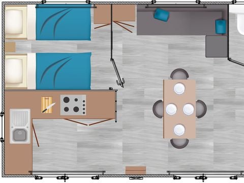 MOBILHOME 4 personnes - M-home LUXE 2 chambres (clim - lave-vaisselle - TV - terrasse couverte 15m² - superficie 30m²)