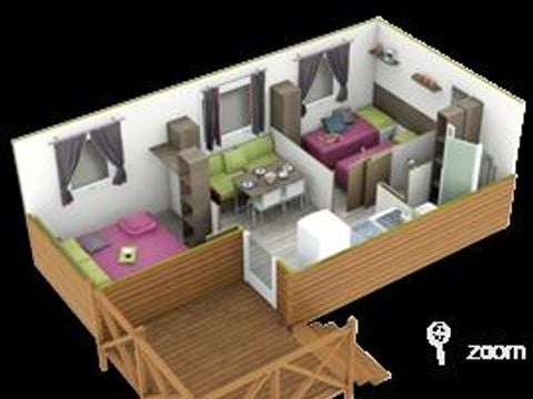 MOBILHOME 4 personnes - COTTAGE 2 chambres (TV - terrasse couverte 7m² - superficie 26m²)