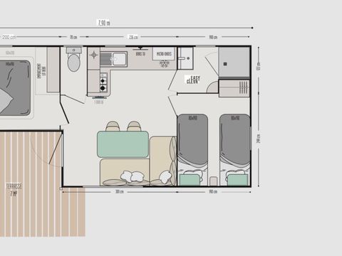 MOBILHOME 4 personnes - Confort + 26m² (2 chambres) + terrasse couverte 10m²