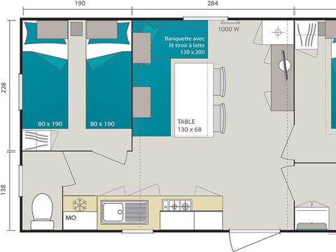 MOBILHOME 4 personnes - Confort + 28m² (2 chambres) + terrasse couverte 10m²