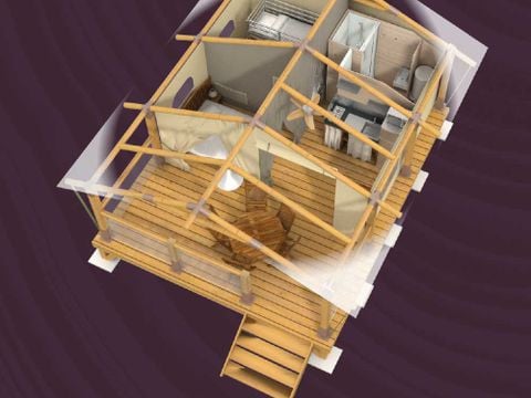 TENTE TOILE ET BOIS 5 personnes - Lodge Bali avec sanitaires