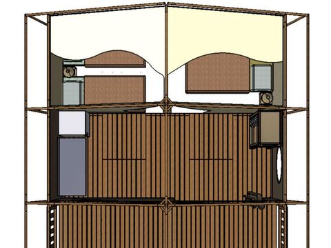 TENTE TOILE ET BOIS 5 personnes - Bungalow toilé CANADA 2 chambres + terrasse couverte