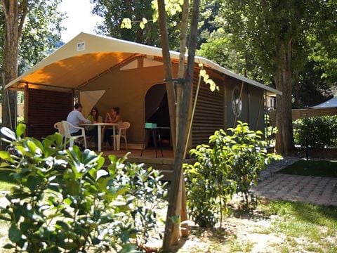 TENTE TOILE ET BOIS 5 personnes - Bungalow toilé CANADA 2 chambres + terrasse couverte