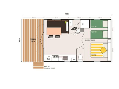 MOBILHOME 4 personnes - 2 chambres Loggia Bay Confort 25m² climatisation