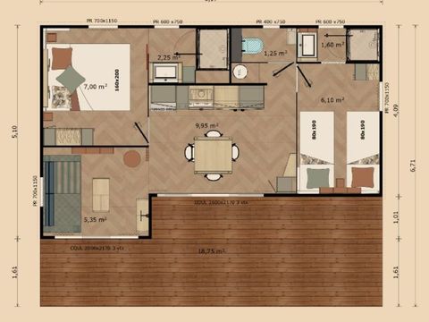 Mobilhome 4 personnes - Cottage Farniente 2 Chambres 2 salles de bain climatisé Premium