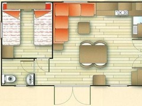 MOBILHOME 6 personnes - Mobil-home Orchidée Grand Confort 35m² - 2 chambres + terrasse couverte + CLIM + TV + LV 1/6 pers